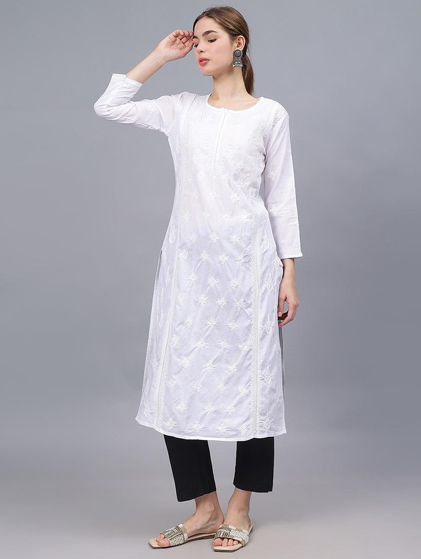 women three quarter sleeves chikankari kurta - 21532312 -  Standard Image - 1