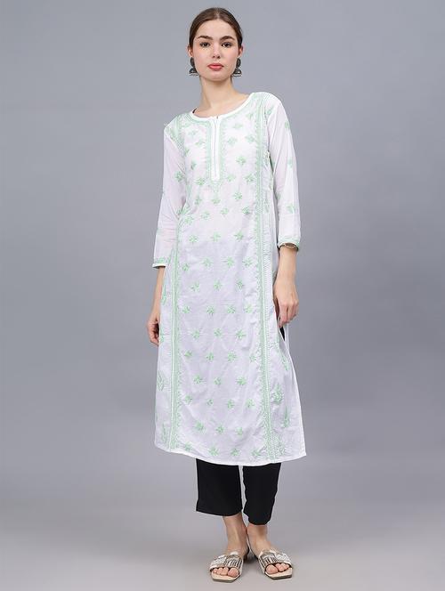 women three quarter sleeves chikankari kurta - 21532313 -  Standard Image - 0