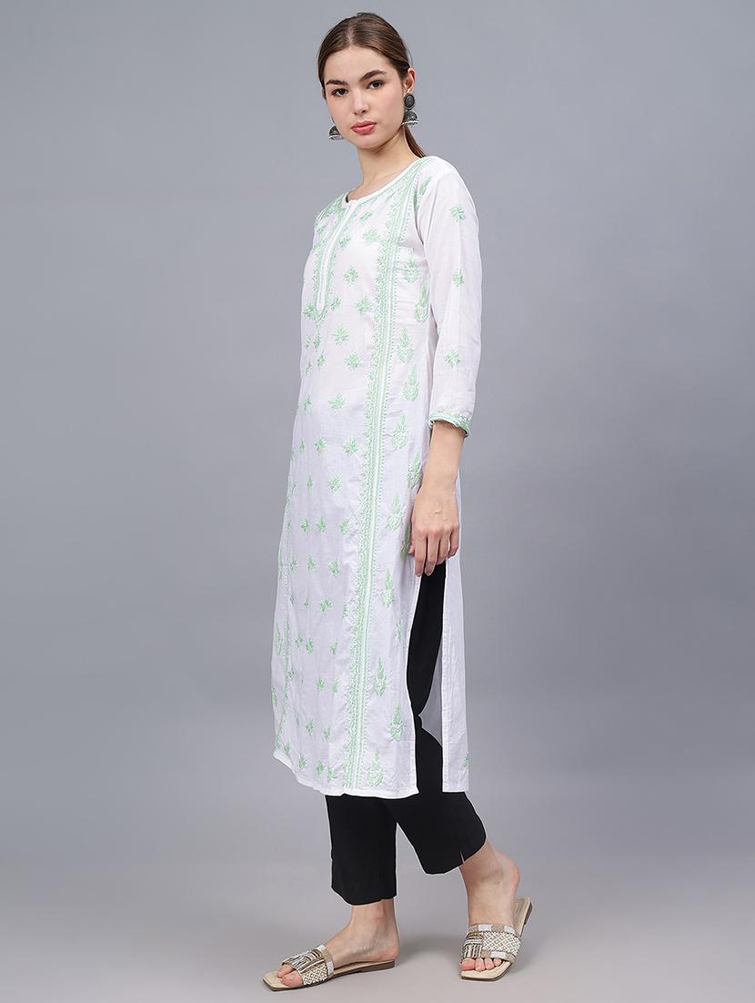 women three quarter sleeves chikankari kurta - 21532313 -  Standard Image - 1