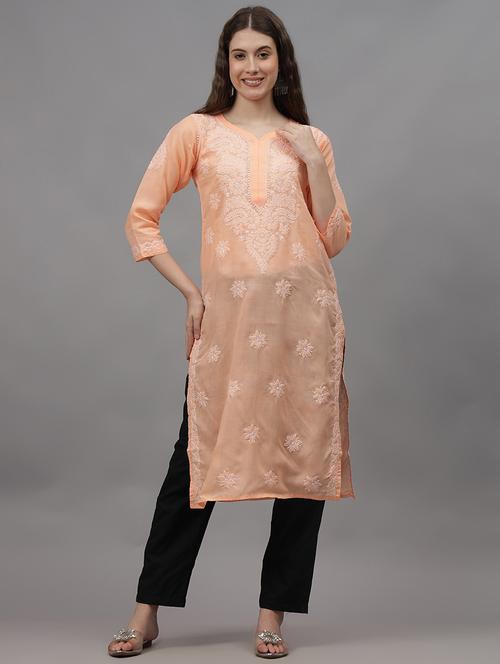 women three quarter sleeves chikankari kurta - 21532316 - Standard Image - 0