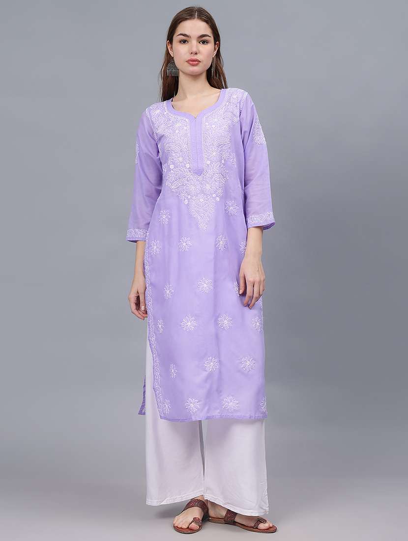 women three quarter sleeves chikankari kurta