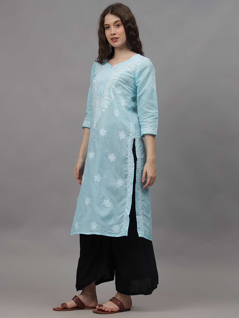 women three quarter sleeves chikankari kurta - 21532318 -  Standard Image - 1