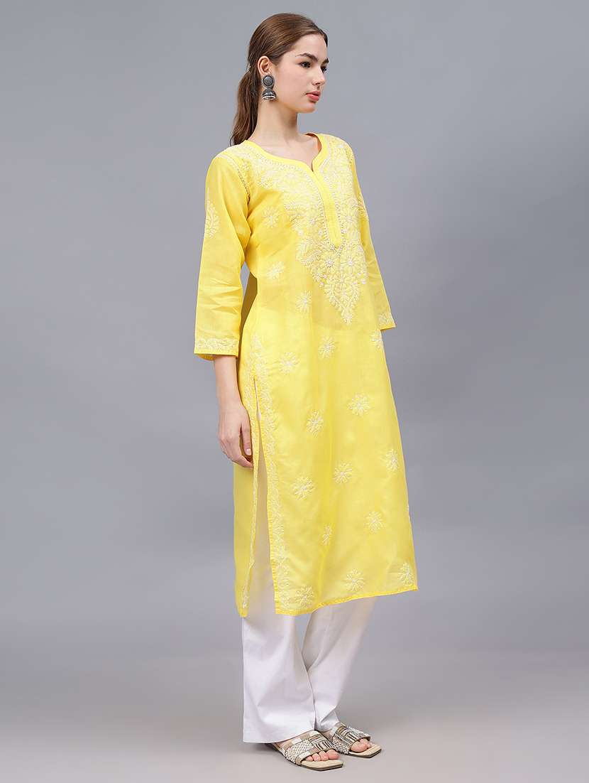 women three quarter sleeves chikankari kurta - 21532320 -  Standard Image - 1