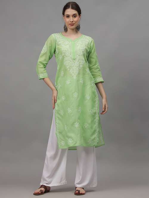 women three quarter sleeves chikankari kurta - 21532321 - Standard Image - 0