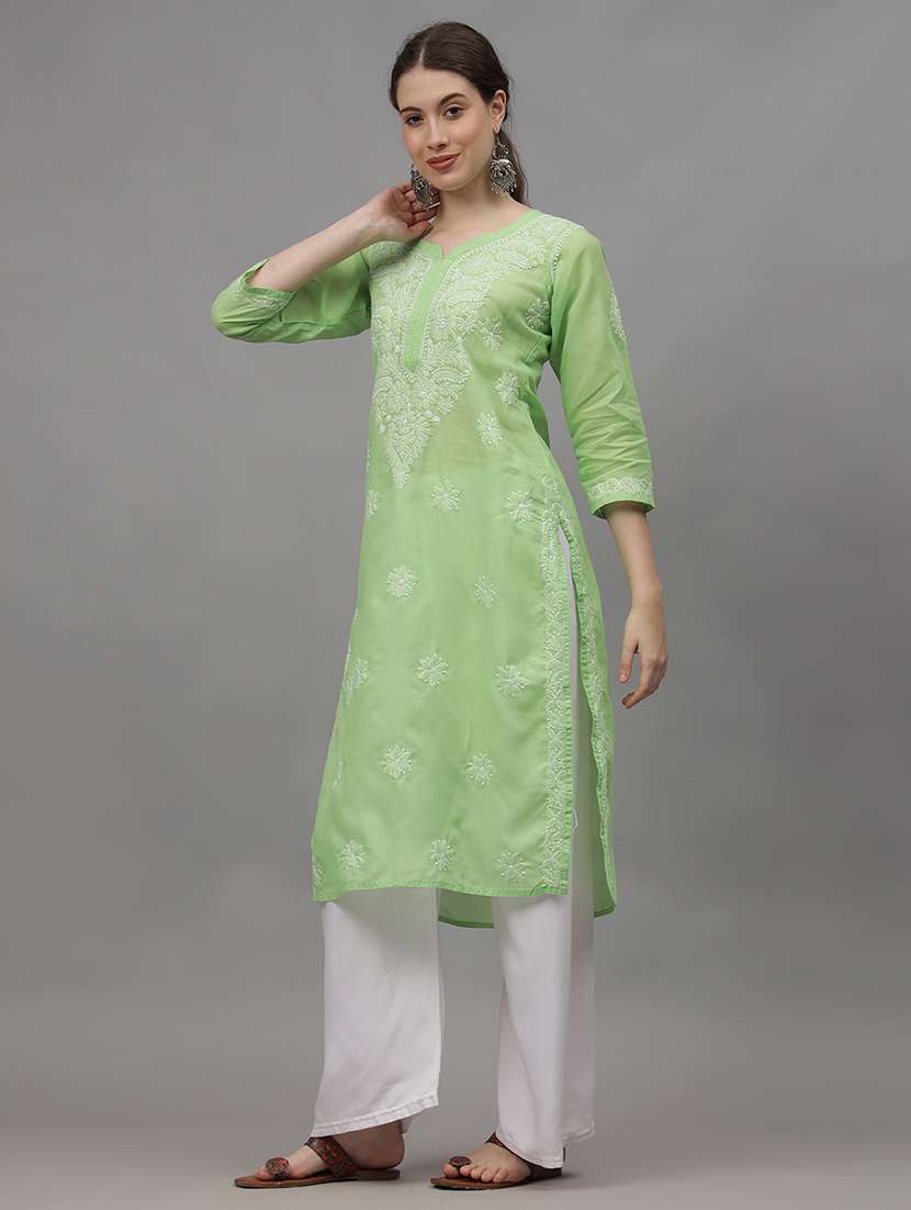 women three quarter sleeves chikankari kurta - 21532321 - Standard Image - 1