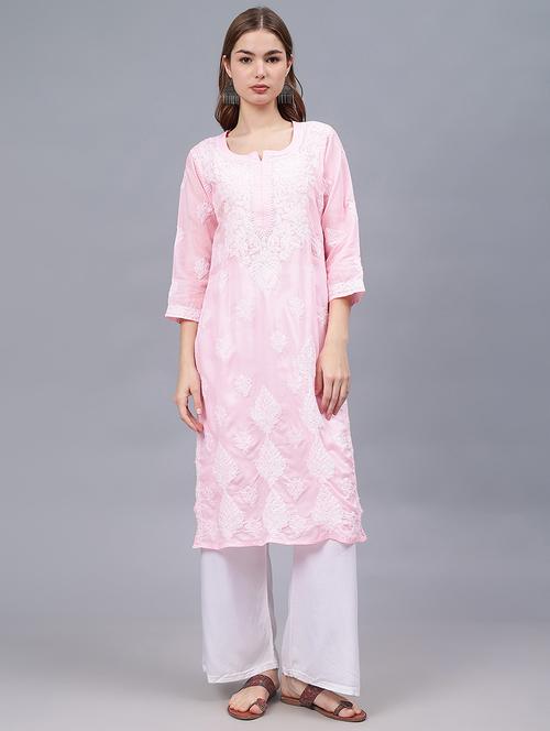 women three quarter sleeves chikankari kurta - 21532324 -  Standard Image - 0