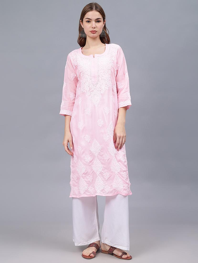 women three quarter sleeves chikankari kurta - 21532324 -  Zoom Image - 0