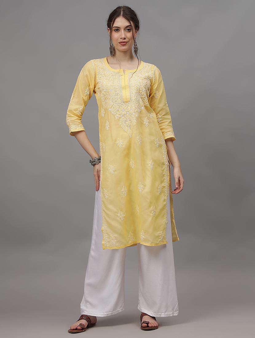 women three quarter sleeves chikankari kurta - 21532330 - Zoom Image - 0