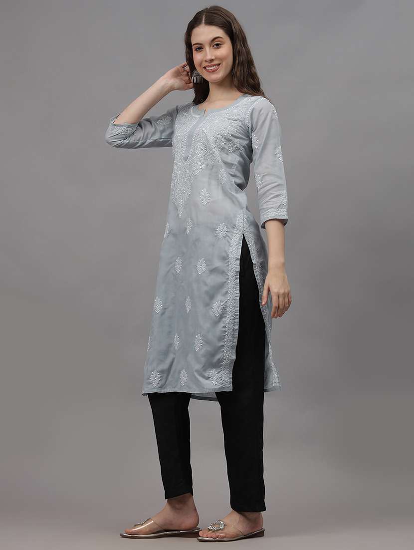 women three quarter sleeves chikankari kurta - 21532331 -  Standard Image - 1