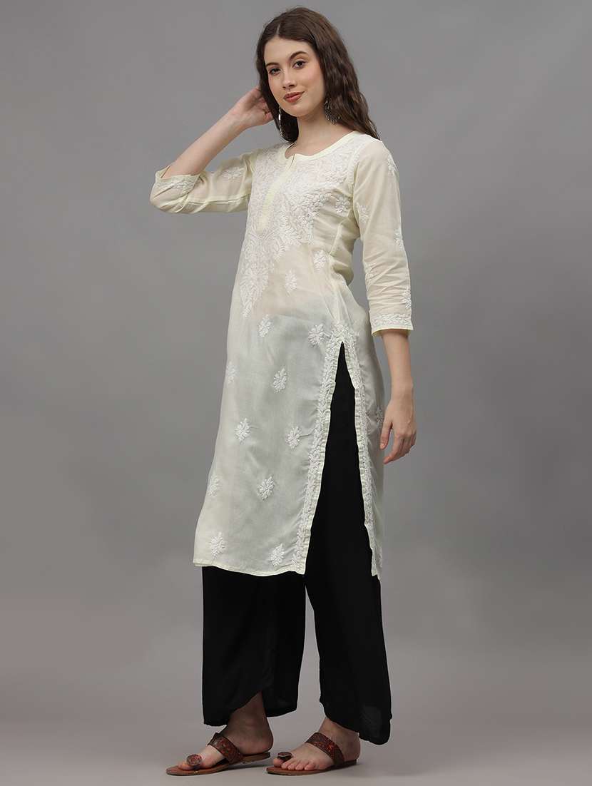 women three quarter sleeves chikankari kurta - 21532332 - Standard Image - 1