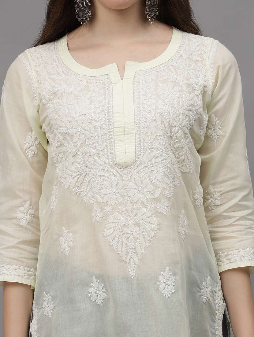 women three quarter sleeves chikankari kurta - 21532332 - Standard Image - 4