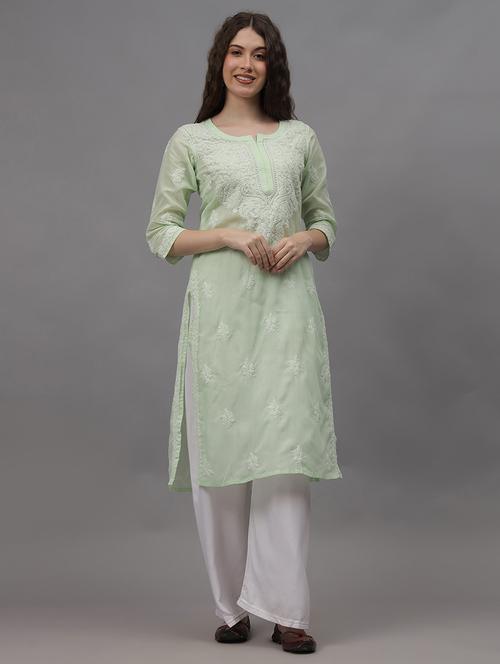 women three quarter sleeves chikankari kurta - 21532333 -  Standard Image - 0