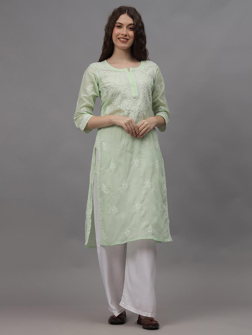 women three quarter sleeves chikankari kurta - 21532333 -  Zoom Image - 0
