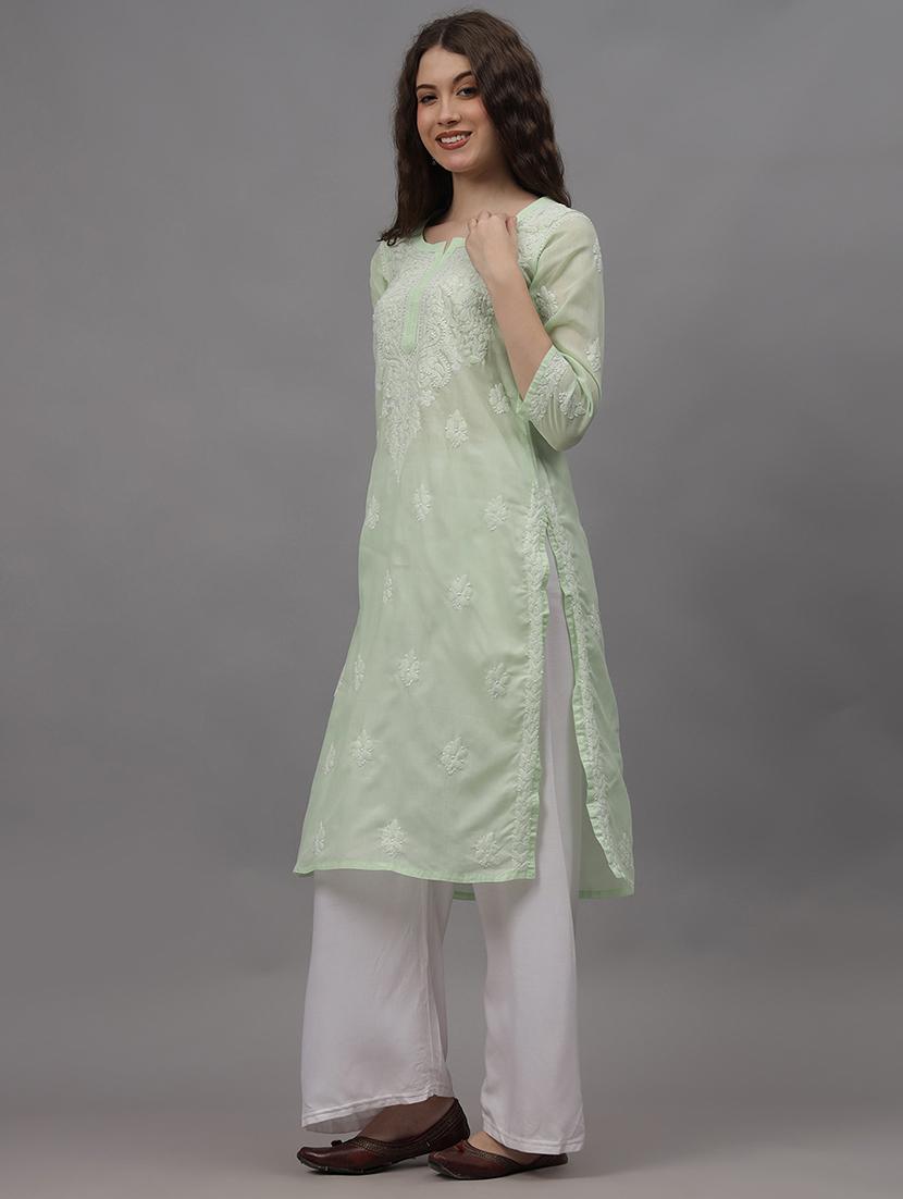 women three quarter sleeves chikankari kurta - 21532333 -  Standard Image - 1