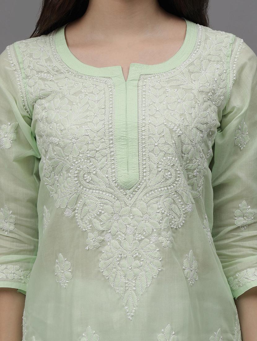 women three quarter sleeves chikankari kurta - 21532333 - Standard Image - 4