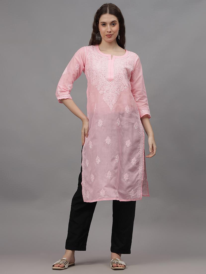 women three quarter sleeves chikankari kurta - 21532335 -  Zoom Image - 0