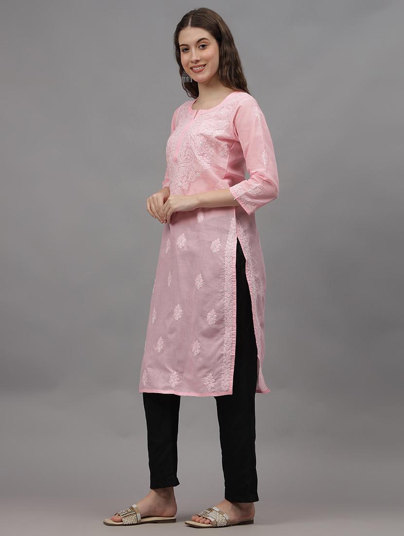 women three quarter sleeves chikankari kurta - 21532335 -  Standard Image - 1
