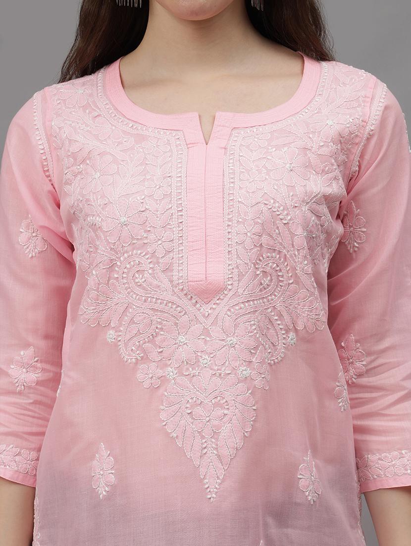 women three quarter sleeves chikankari kurta - 21532335 - Standard Image - 4