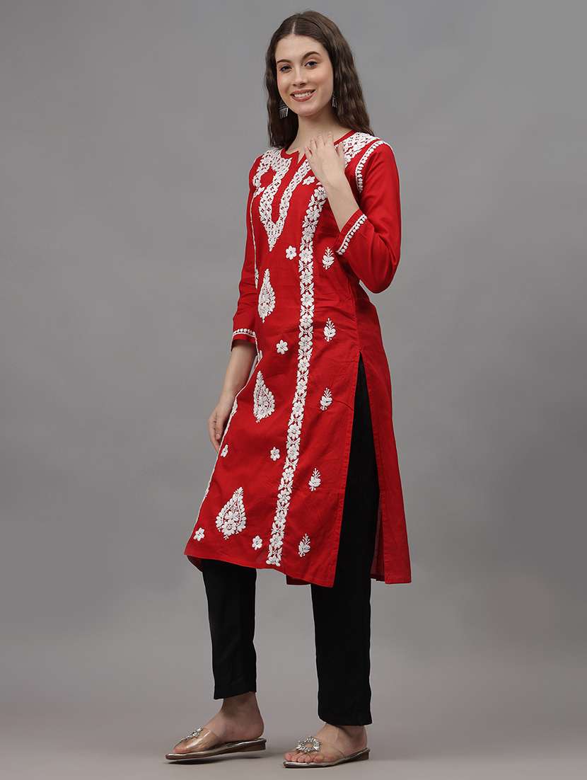 women three quarter sleeves chikankari kurta - 21532338 -  Standard Image - 1
