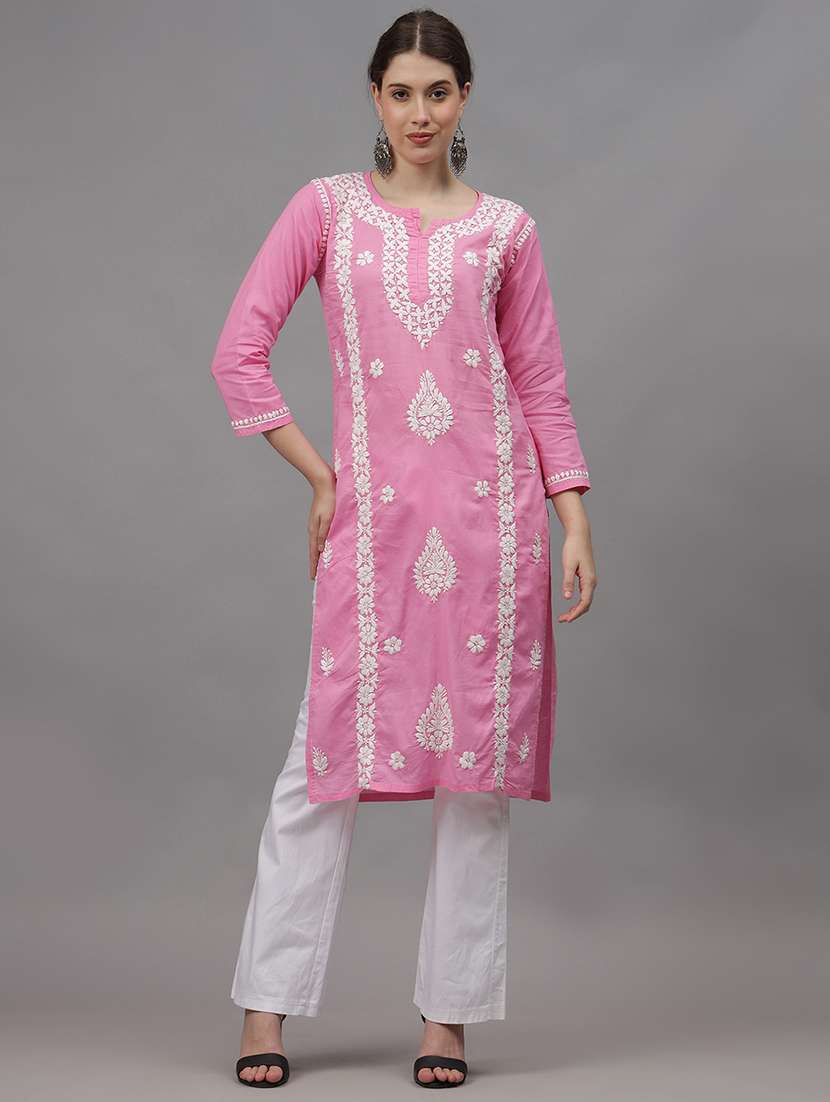 women three quarter sleeves chikankari kurta
