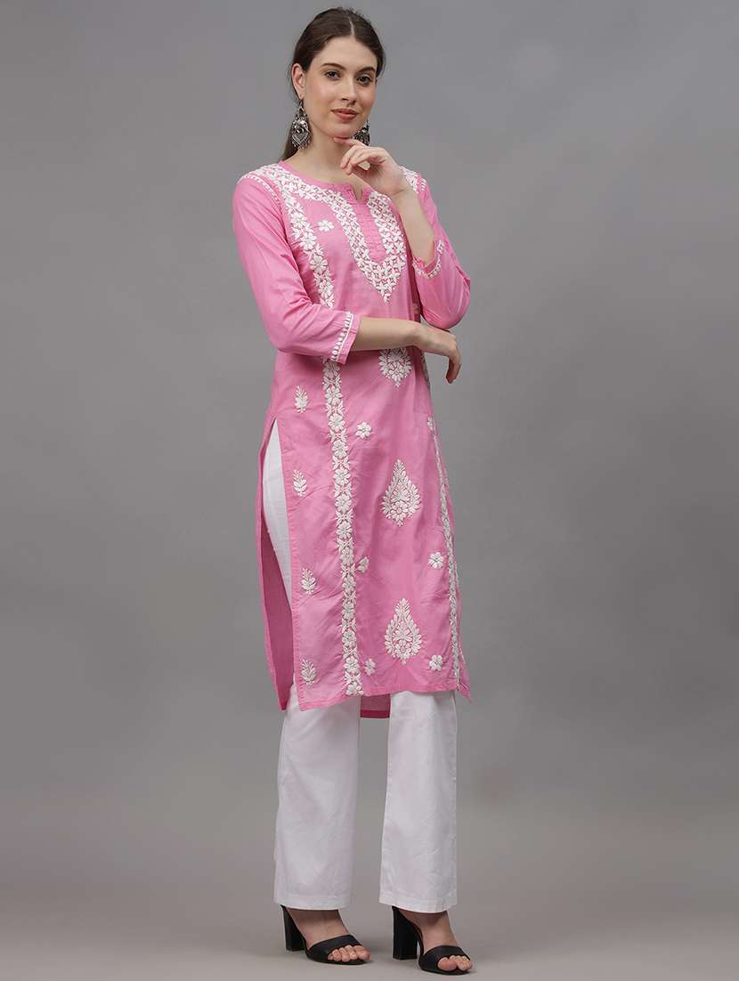 women three quarter sleeves chikankari kurta - 21532339 -  Standard Image - 1