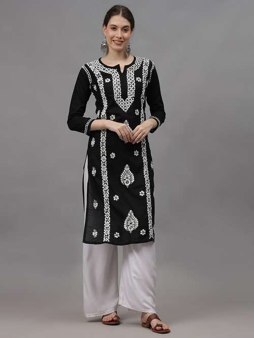 women three quarter sleeves chikankari kurta - 21532341 - Standard Image - 0