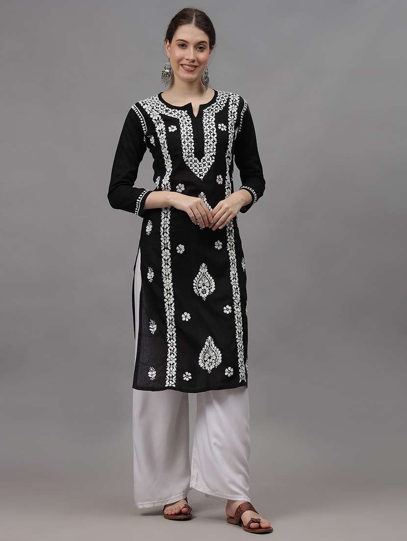 women three quarter sleeves chikankari kurta - 21532341 - Zoom Image - 0