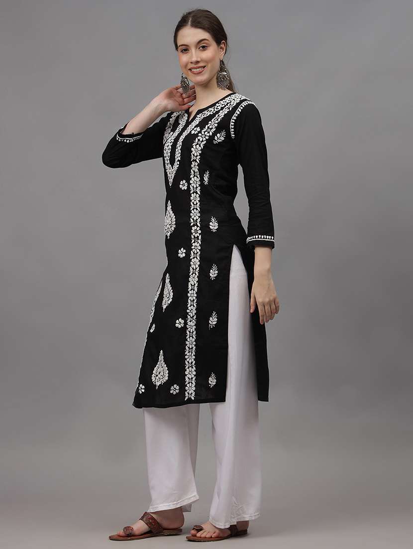 women three quarter sleeves chikankari kurta - 21532341 - Standard Image - 1