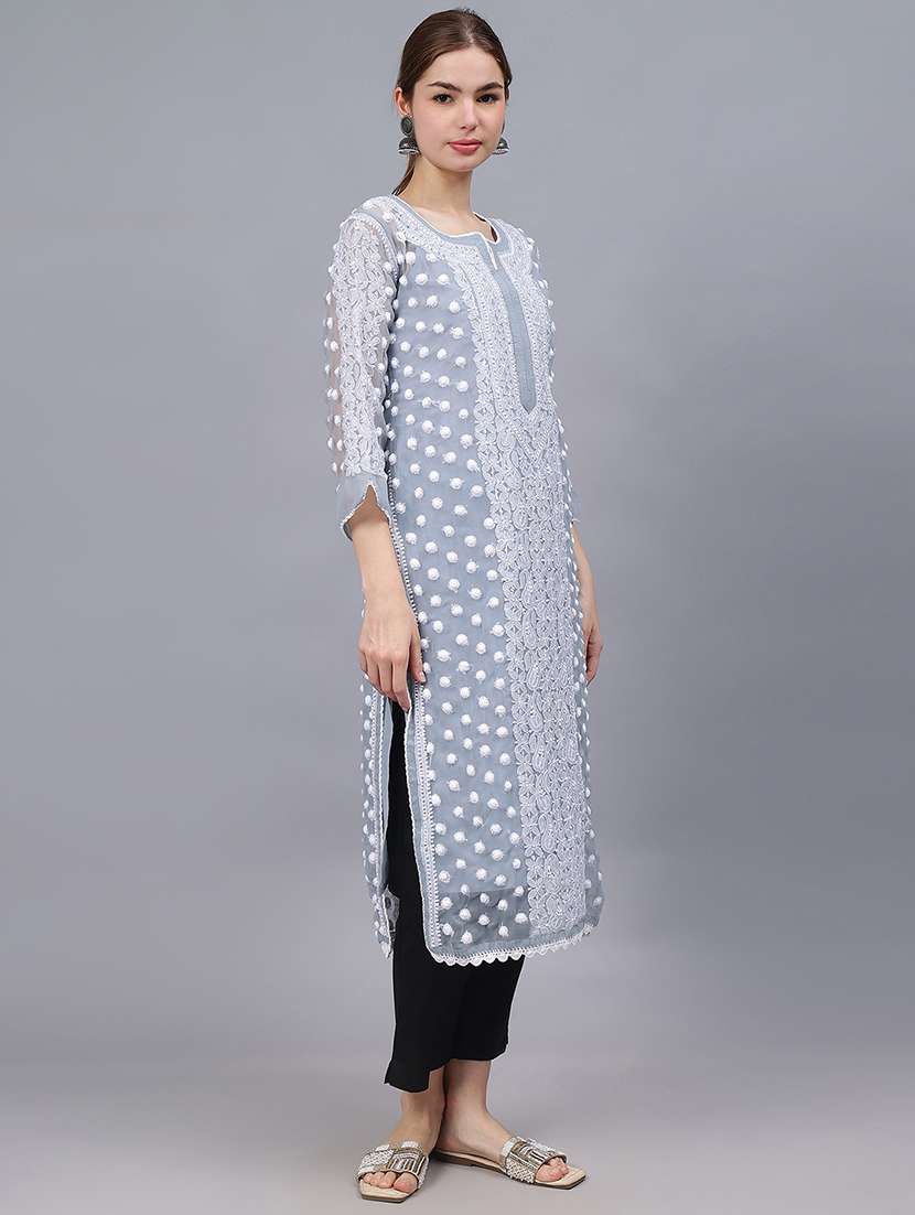 women three quarter sleeves chikankari kurta - 21532342 -  Standard Image - 1