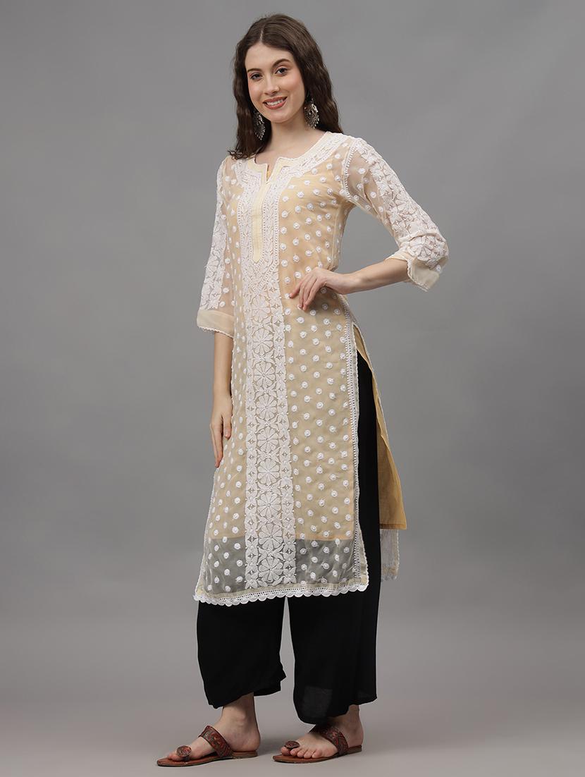 women three quarter sleeves chikankari kurta - 21532345 - Standard Image - 1