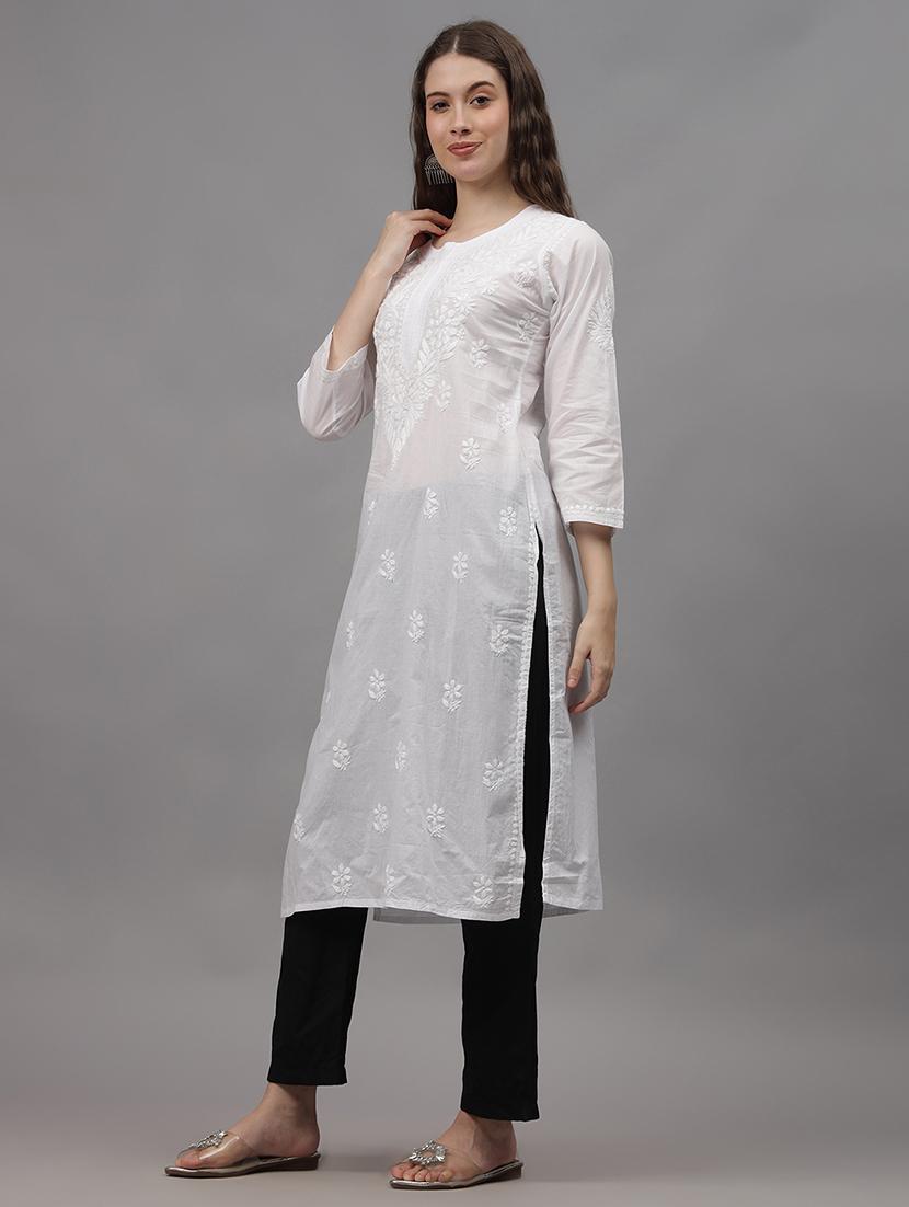 women three quarter sleeves chikankari kurta - 21532353 - Standard Image - 1