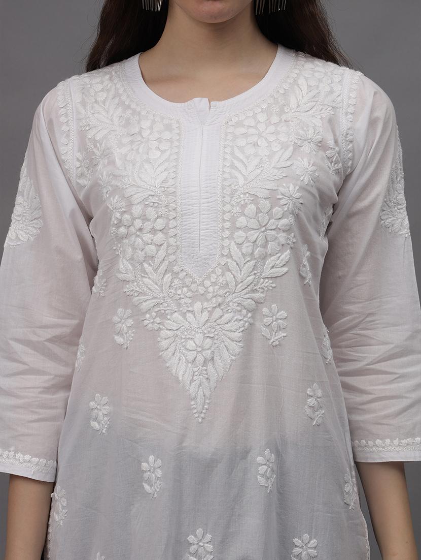 women three quarter sleeves chikankari kurta - 21532353 - Standard Image - 4