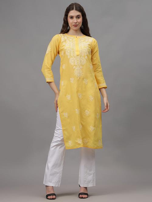 women three quarter sleeves chikankari kurta - 21532354 -  Standard Image - 0