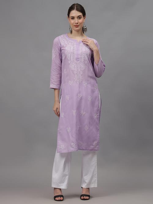 women three quarter sleeves chikankari kurta - 21532355 - Standard Image - 0