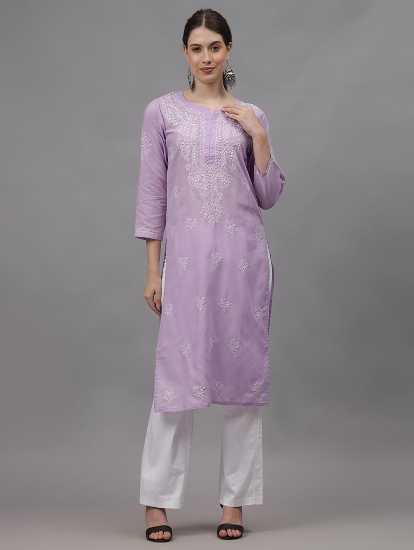 women three quarter sleeves chikankari kurta - 21532355 - Zoom Image - 0