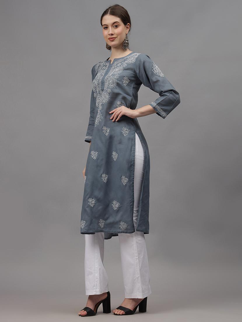 women three quarter sleeves chikankari kurta - 21532356 - Standard Image - 1