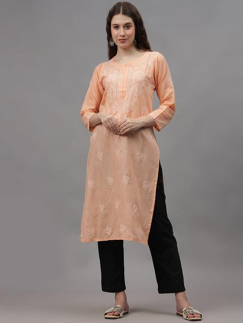 women three quarter sleeves chikankari kurta - 21532357 -  Standard Image - 0