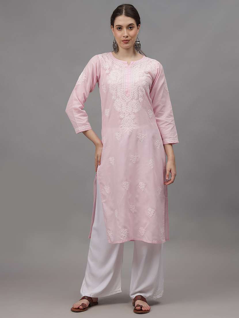 women three quarter sleeves chikankari kurta