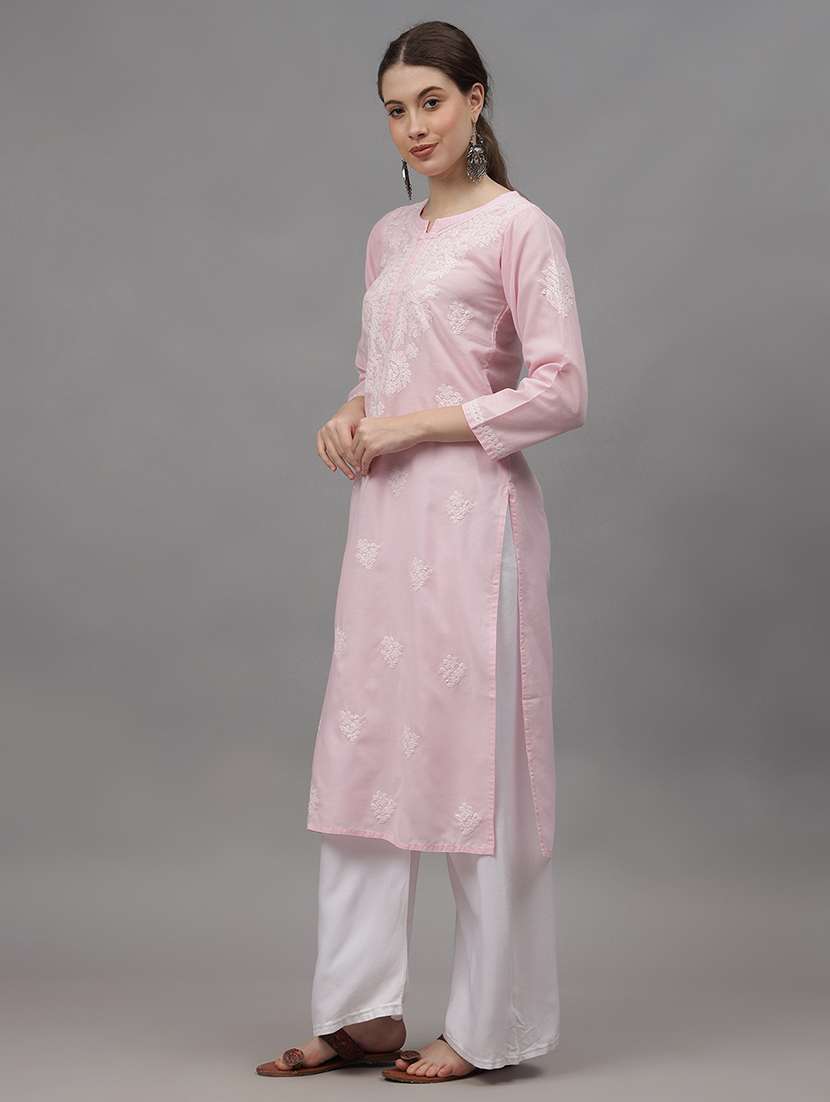 women three quarter sleeves chikankari kurta - 21532358 -  Standard Image - 1