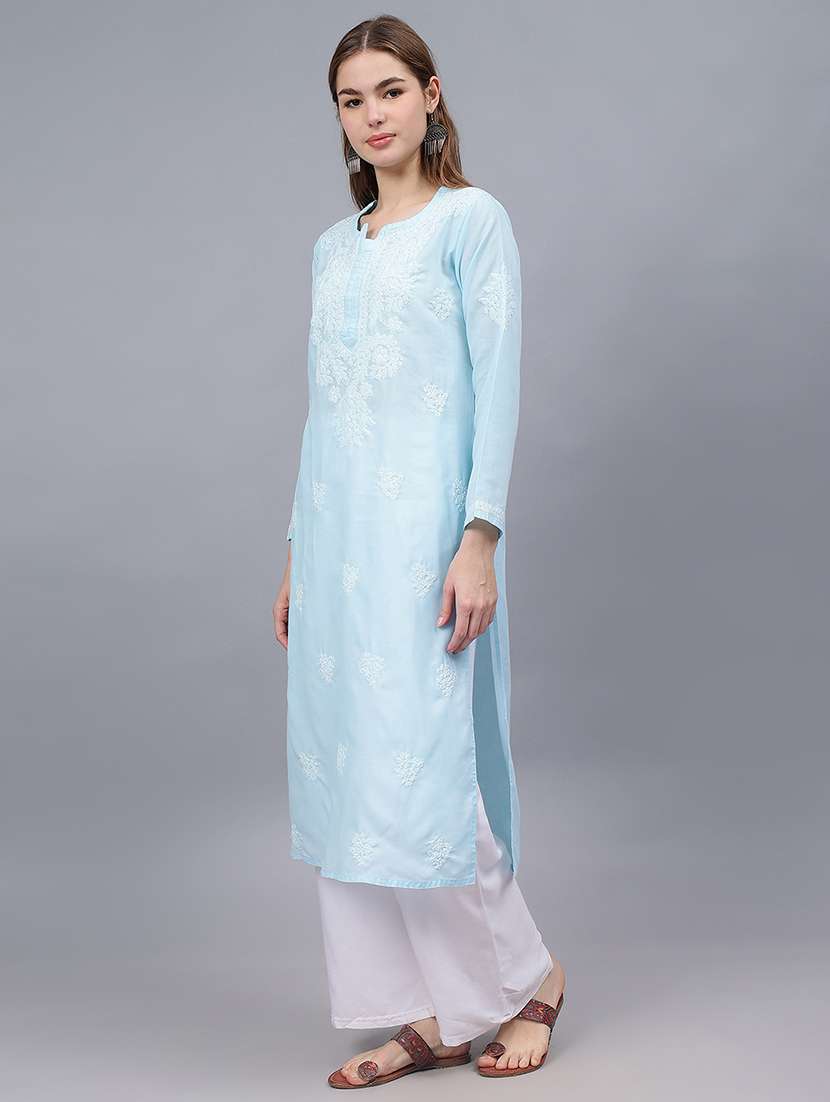 women three quarter sleeves chikankari kurta - 21532359 -  Standard Image - 1