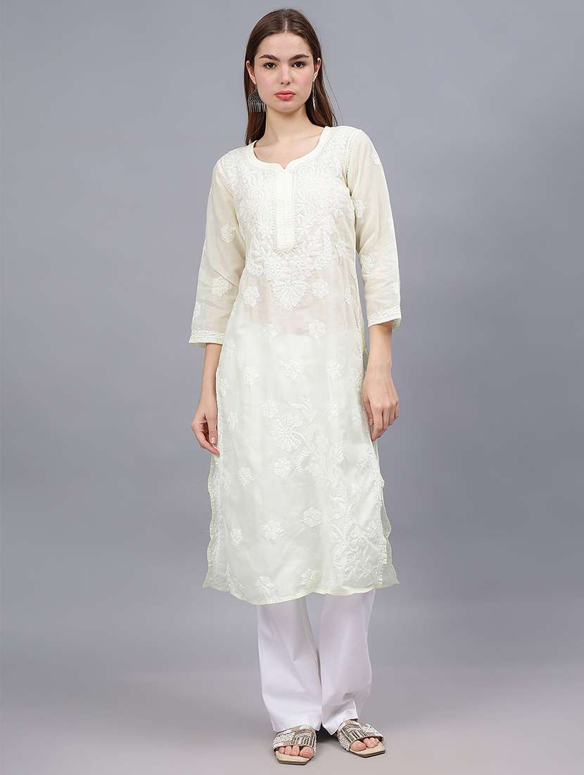 women three quarter sleeves chikankari kurta