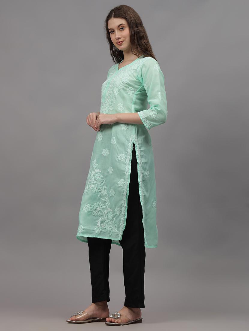women three quarter sleeves chikankari kurta - 21532363 - Standard Image - 1