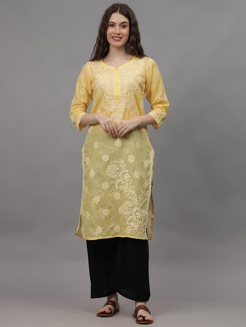women three quarter sleeves chikankari kurta - 21532364 - Standard Image - 0