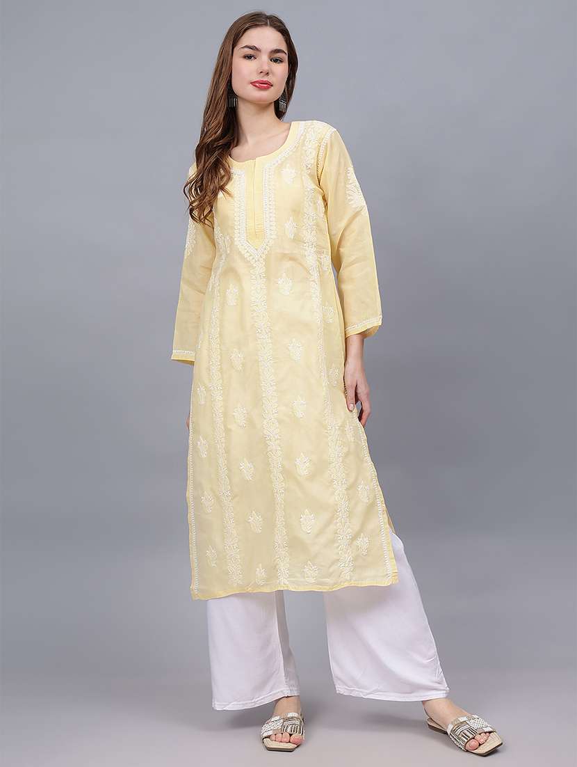women three quarter sleeves chikankari kurta