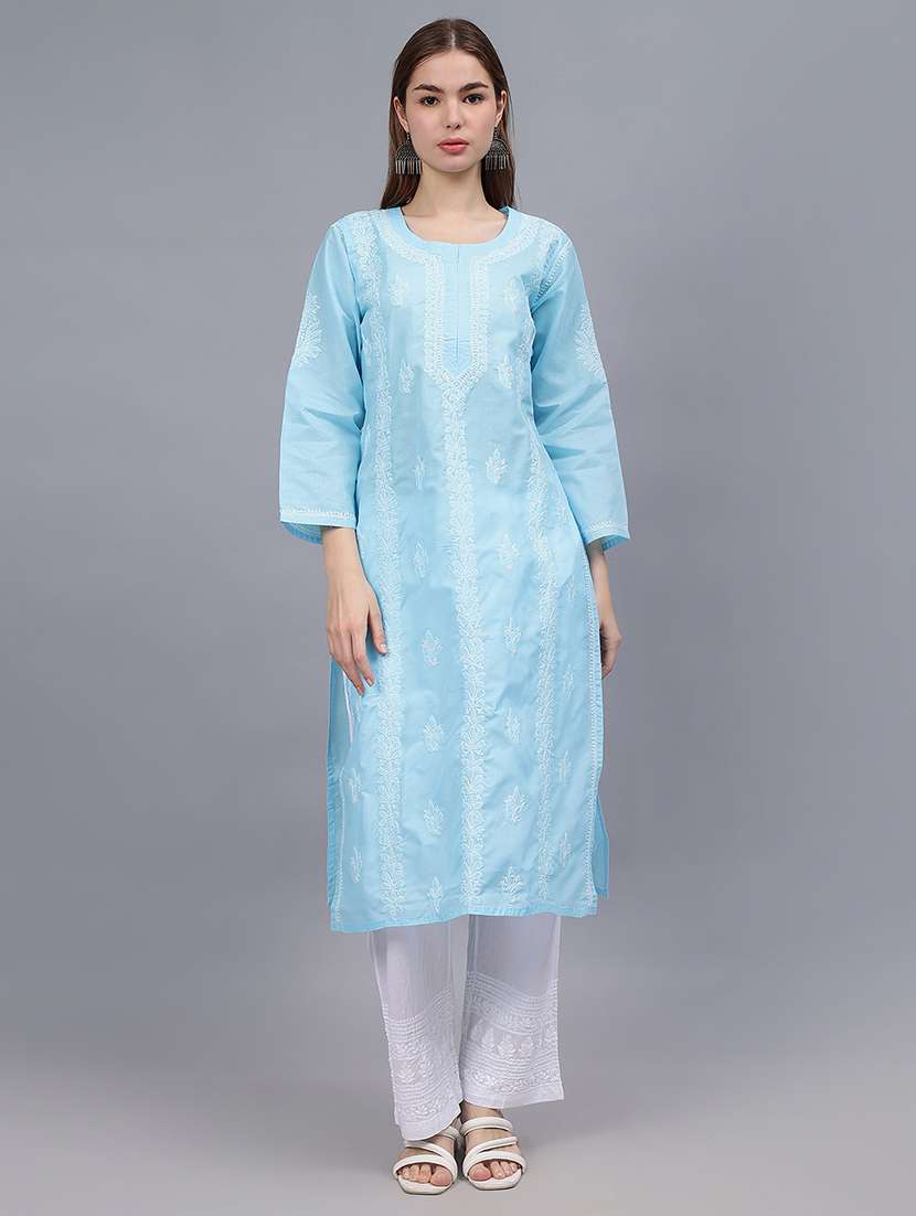 women three quarter sleeves chikankari kurta