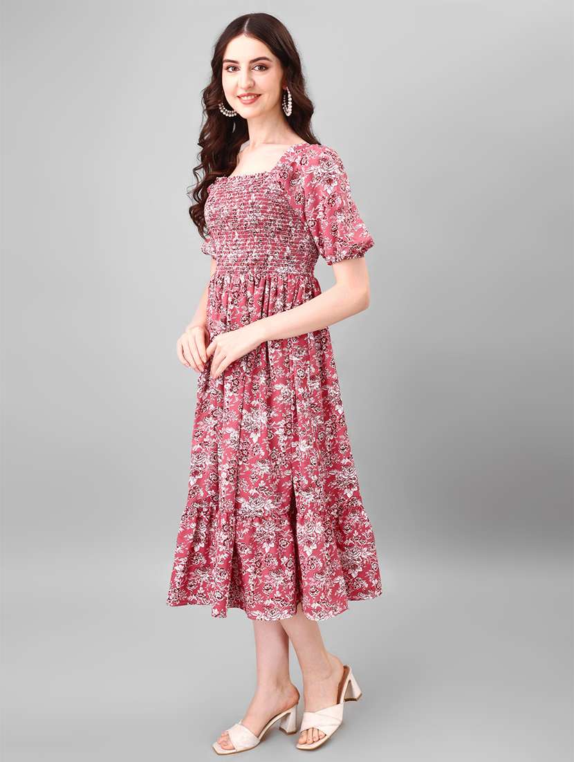 women pink printed tiered dress - 21532372 - Standard Image - 1
