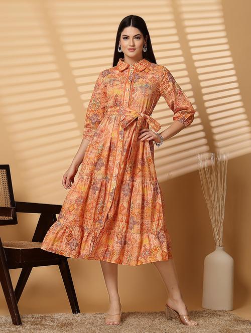 women printed collared tiered dress - 21532388 - Standard Image - 0