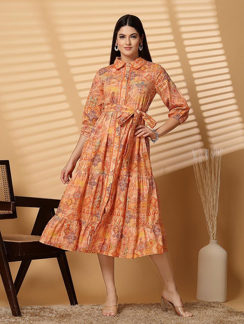 women printed collared tiered dress - 21532388 - Zoom Image - 0