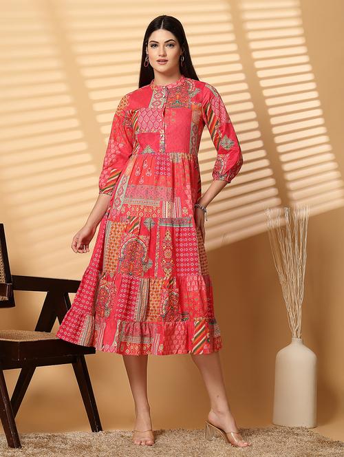 women printed collared tiered dress - 21532389 - Standard Image - 0