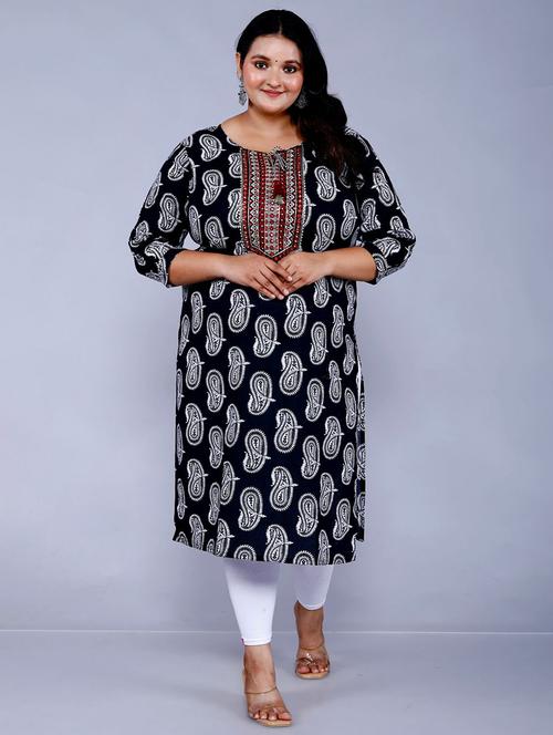 women printed embroidered tie knot neck straight kurta - 21532392 -  Standard Image - 0
